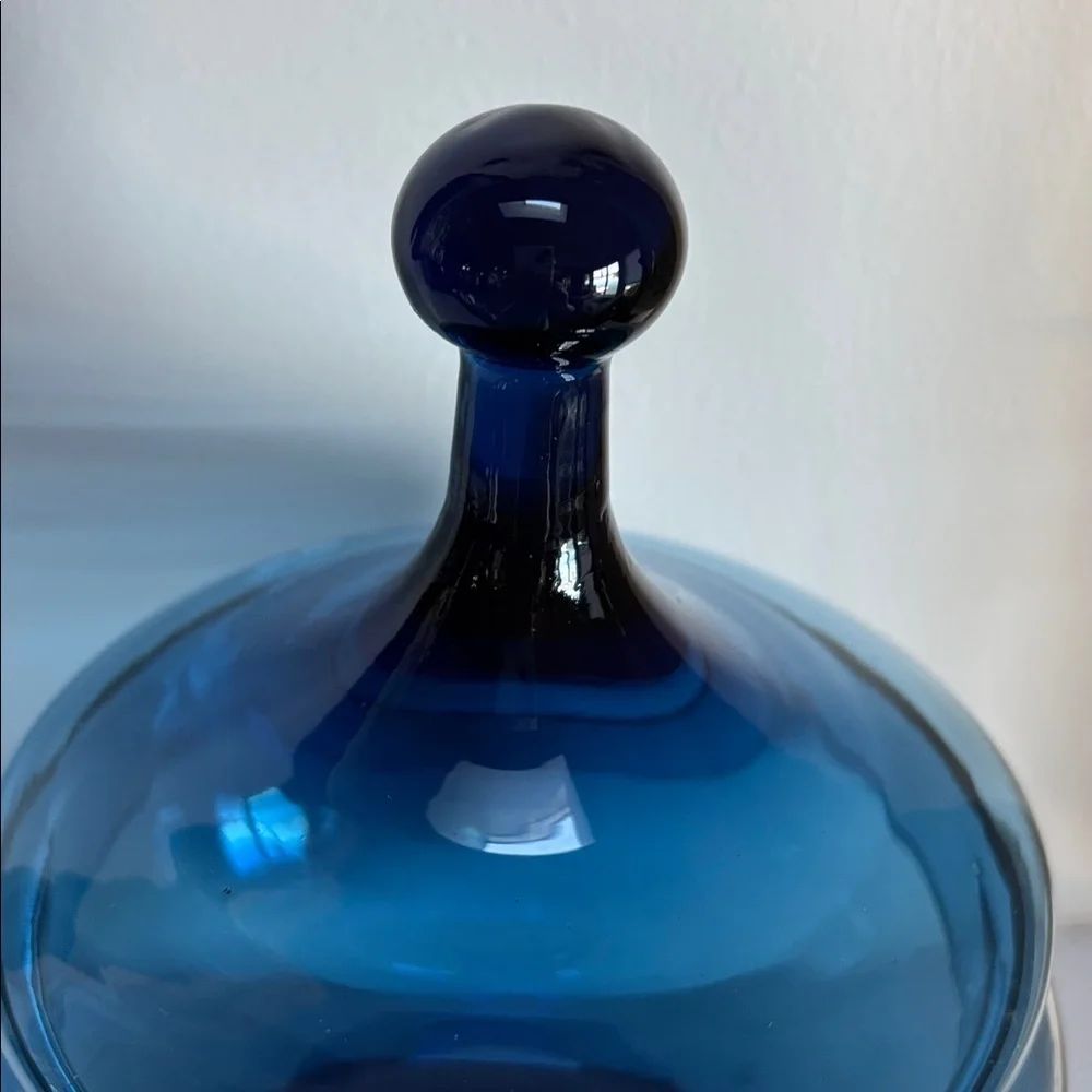 Vintage Cobalt Blue Italian Empoli Apothecary Jar Circus Tent Lid Footed Base